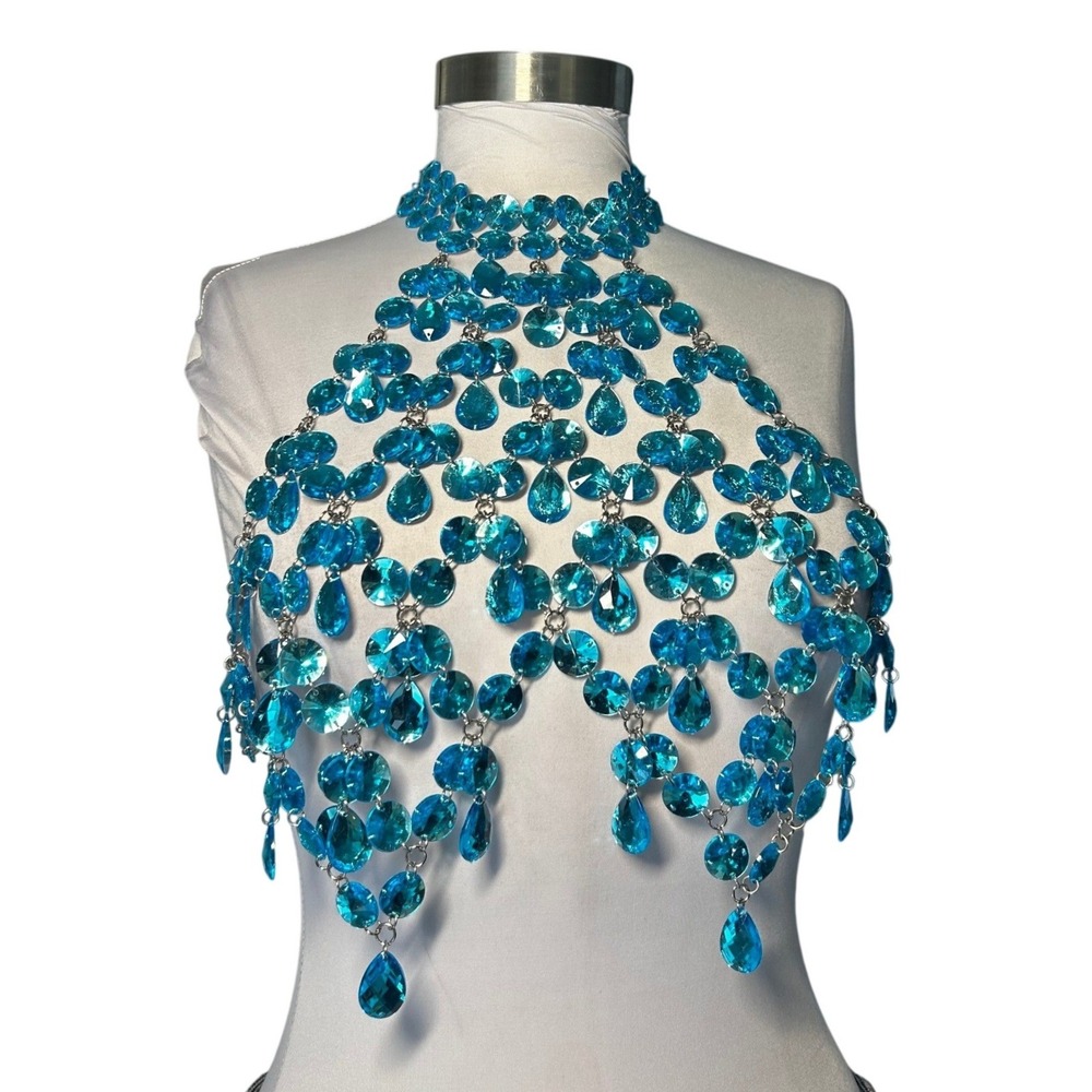 Crystal Body Chain Blue Halter Teardrop Festival Jewelry One Size Adjustable